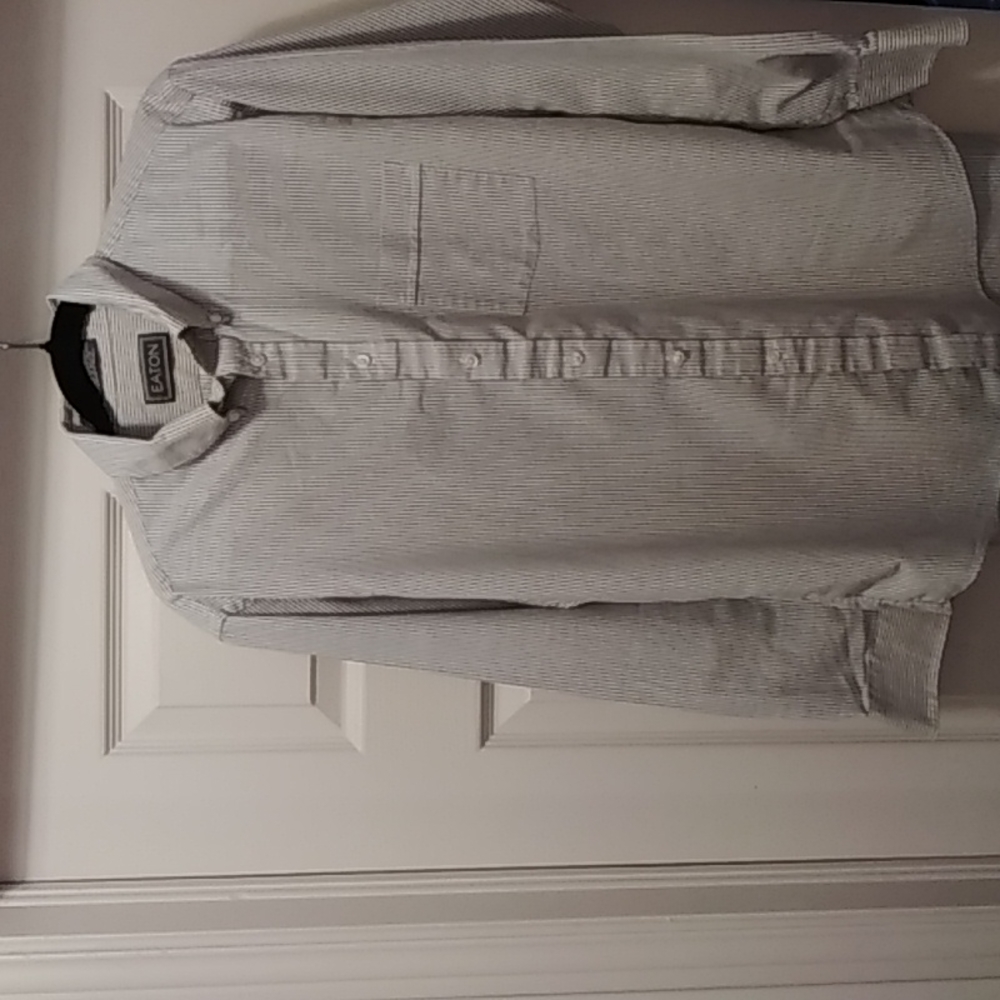Mens long sleeves dress shirt Grey striped  size 17